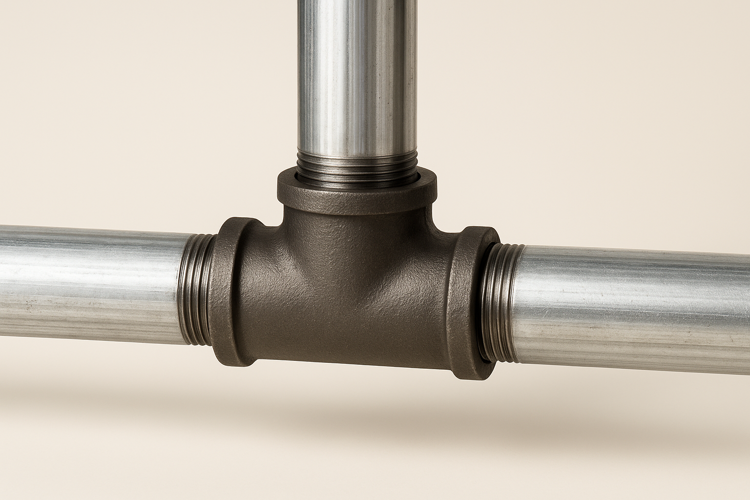 bare cast tee + threaded steel pipes